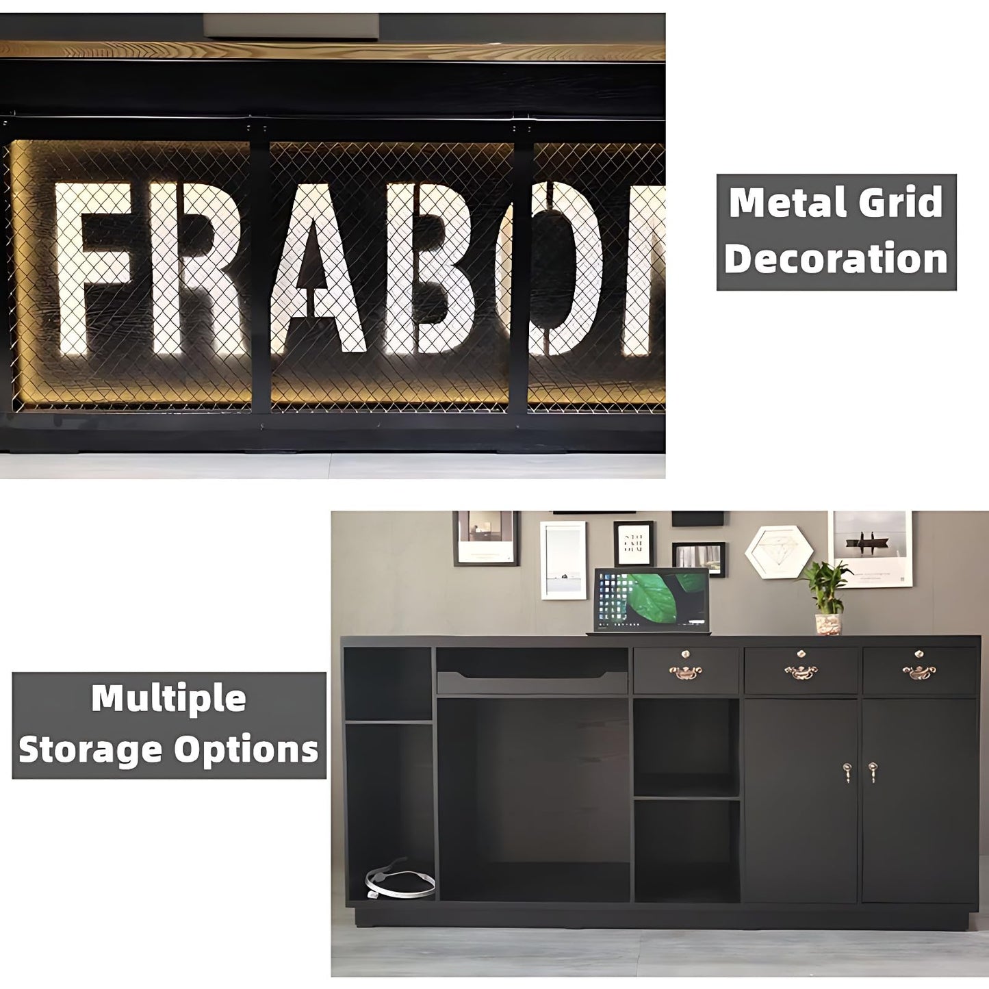 LED Lighted Industrial Reception Desk - Solid Wood Front Counter for Retail & Office Spaces, Versatile Recept Table for Modern Workplace, Stylish Reception Furniture