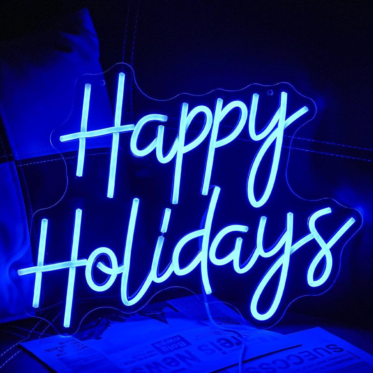 LULANMP Happy Holidays Neon Sign for Wall Decor Dimmable Holiday Neon Lights Blue Christmas LED Sign for New Year Party Home Bar Living Room Offic Decor(16.5''*12.5'')