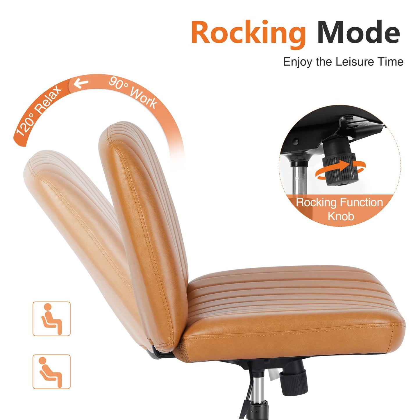 Sweetcrispy Criss Cross Chair Legged, Armless Office Swivel Desk Chair No Wheels, Vanity Height Adjustable Wide Seat Faux Leather Computer Task Seating for Home Bedroom