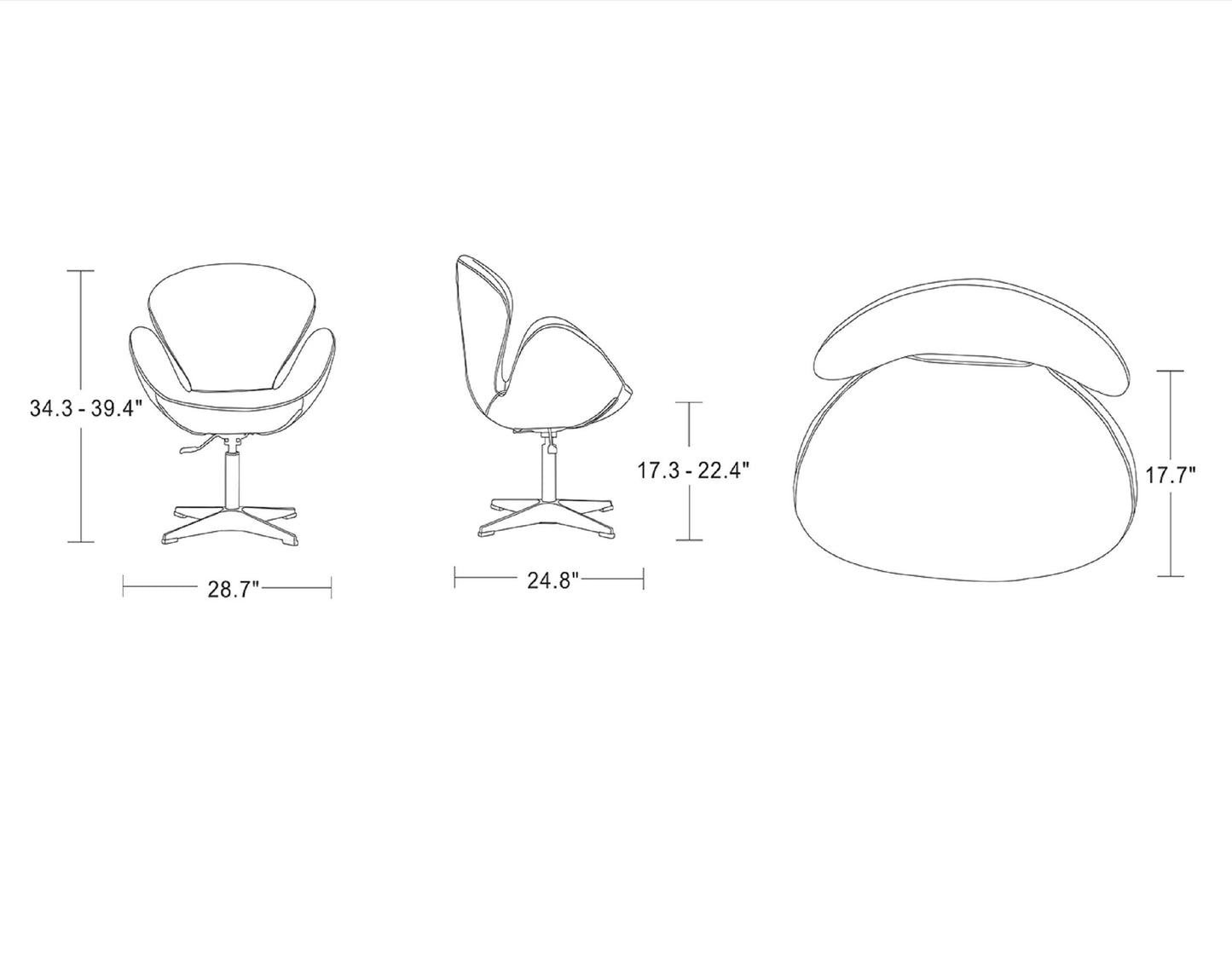 Manhattan Comfort Raspberry Adjustable Swivel Accent Chair Set of 2 with 360° Turn, Polished Chrome Base, Modern Retro Design, Ideal for Living Room and Home Office, Pebble Faux Leather