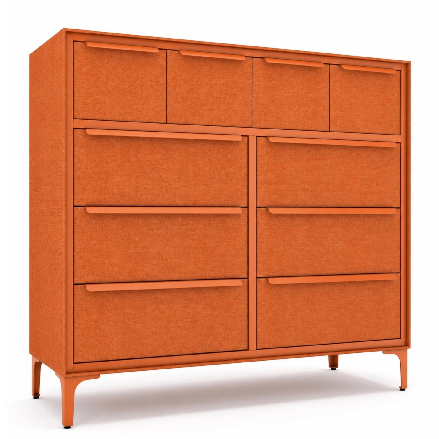 tinge Naima Premium Fabric Dresser - Strong Metal Frame, 10 Spacious Sag-Proof Drawers with Sleek Metal Handles - Premium & Durable Storage Solution for Your Home (Orange)