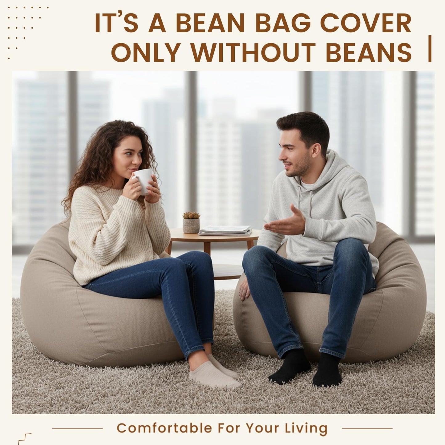 Honeydak 300l Boucle Bean Bag Cover (No Filler), Textured Stuffed Animal Storage Bean Bag Chair Cover Without Filling for Boho Room Organizing Plush Toys or Textile, 40 x 38 x 38(Light Brown)