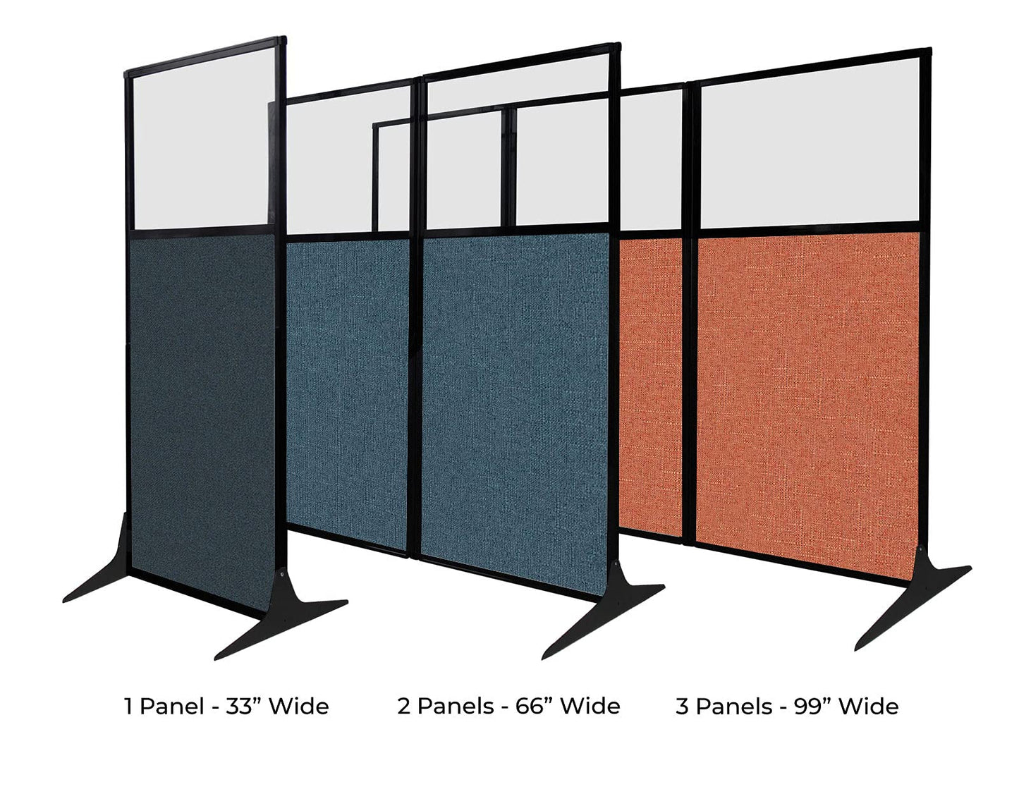 Versare Workstation Partition | Portable Wall Divider | Modern Office Cubicle | Free Standing Privacy Screen | Flexible Work Space | 99" x 70" W/Window, Caribbean Fabric Panels