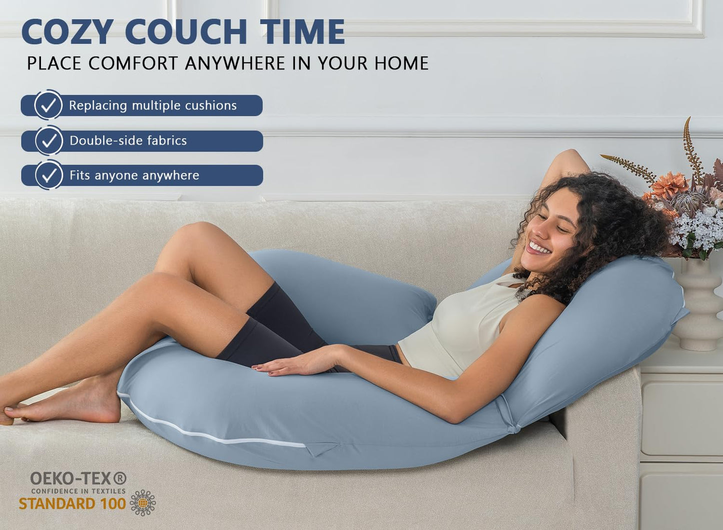 INSEN Reading Pillow, Back Pillow for Sitting in Bed for Reading, Nurse & Relax, Reading Pillow for Adults, Moms & Kids, Sit Up Pillow for Bed, Natural Blue