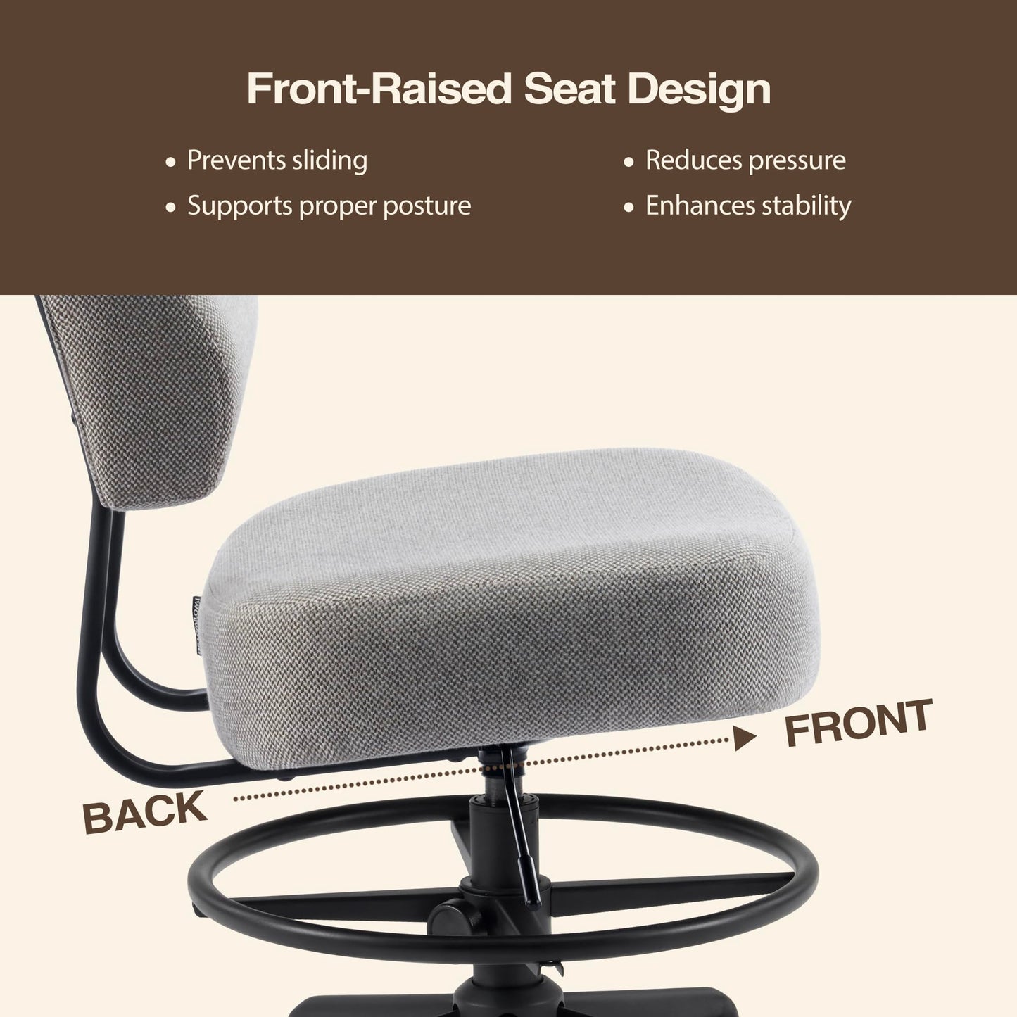 DR.LOMILOMI Pneumatic Swivel Rolling Saddle Stool 504 Kalea with Adjustable Foot Ring for Clinic SPA Tattoo and Home (Urban Taupe, Backrest Add-on)