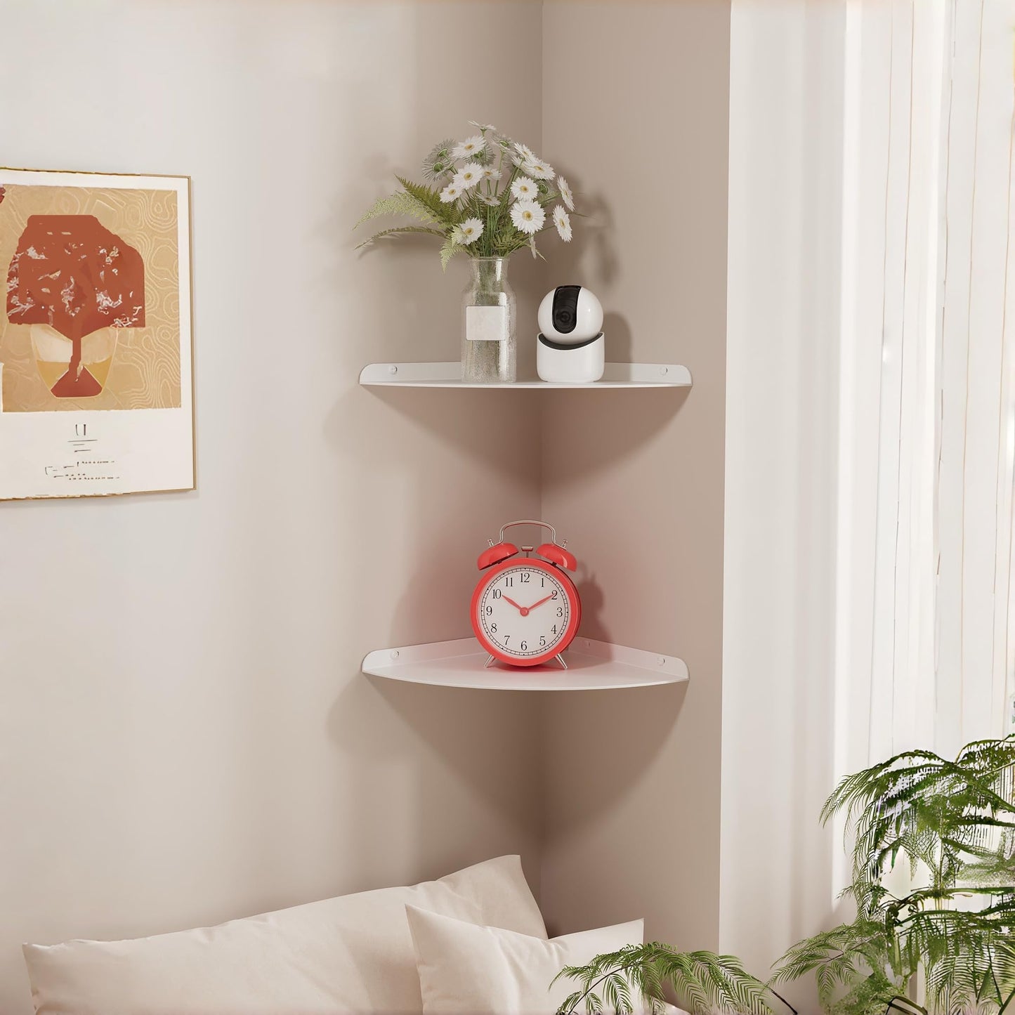 NUTNAPH Small Floating Corner Shelves Metal Corner Wall Mounted Shelf Curved Corner Hanging Shelving for Bathroom, Kitchen, Living Room, Office, Bedroom & Dorm (White 2 pcs)