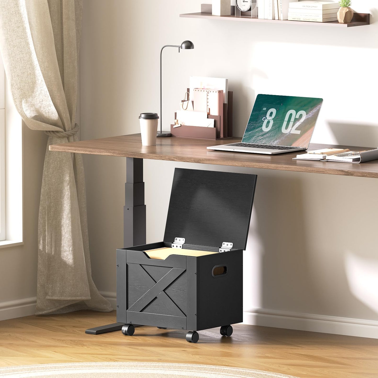 MAHANCRIS Rolling Filing Cabinet, Small File Cabinet Under Desk with Single Drawer, Hanging File Organizer for A4/Letter-Size Documents, Organizer Box, for Home Office, Black FCBK4001