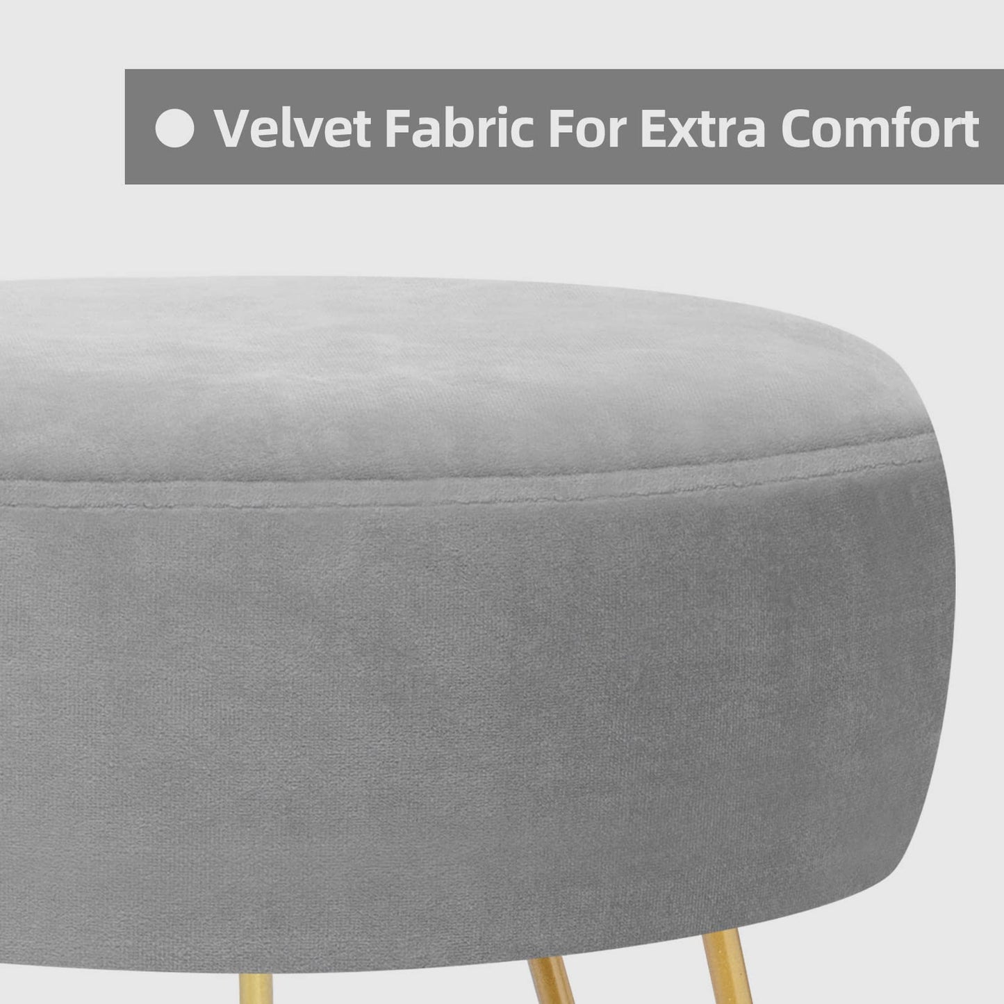 YOONIC Velvet Soft Modern Vanity Stool -Round Footrest Stool Ottoman Side Table Seat Dressing with Golden Metal Leg and Sponge Filling,Upholstered Foot Rest, for Living Room and Bedroom (Gray)