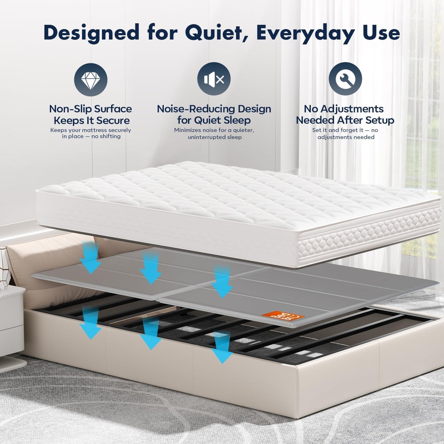 BedBro Bunkie Board King 10mm (76" x 80") - Grey Under Mattress Support, Anti-Sag & Noise-Free, Breathable Low Profile Bed Board for Metal Frame, Platform & Slatted Beds