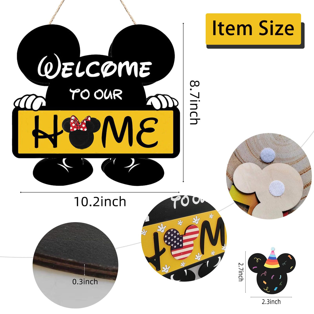 FUEMEILY Cute Mouse Seasonal Interchangeable Welcome Door Sign, Welcome to Our Home Sign with 20pcs Interchangeable Holiday Pieces for Farmhouse/Wall/Porch Decor and Housewarming Gift (Yellow)
