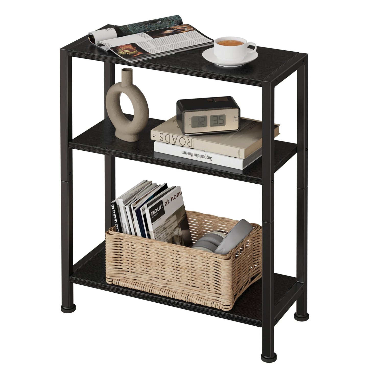 Vantimo 3-Tier Side Table, Small EndTable, Sofa SideTable for Narrow Spaces, Slim EndTable, NightstandTable, Skinny Bedside Table, for Living Room, Bedroom, Office, Black