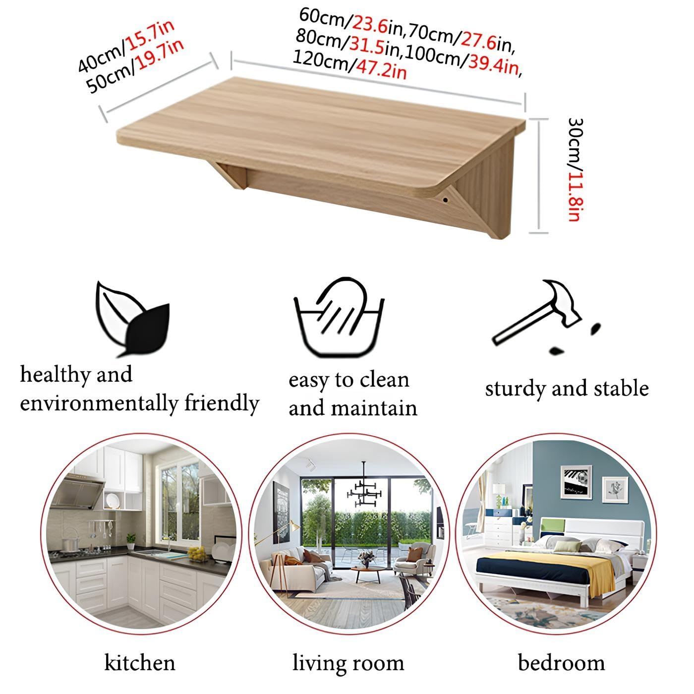 GBRMZOP Folding Table, Wall Desk, Wall Mounted Folding Table, Floating Laptop Desk, Functional Hanging Desk, Murphy Desk Foldable with One Click, for Dining, Room,Laundry Room Study, Kitchen(Wood co