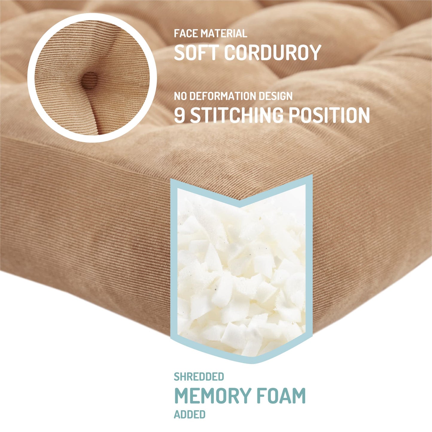 Degrees of Comfort Floor Cushion 6 Pack for Meditation, Home Office & Studio – Corduroy Soft Seating Set, 22 Inch, High-Density Foam, Square Shape, Coffee