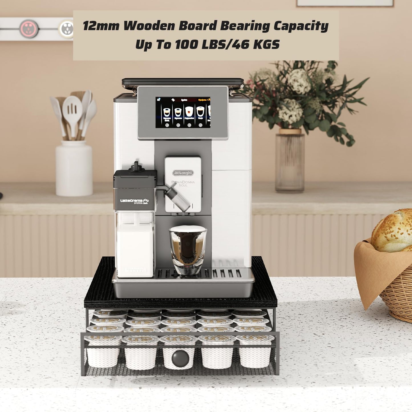 Sedegn Coffee Pod Holder Counter Coffee Vertuo Capsules Storage Organizer with Sliding Drawer Compatible For 35 K-Cup Pods No Assembly Needed Black