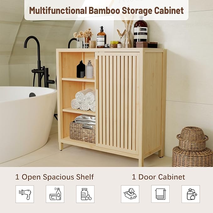 Bamboo Bathroom Cabinet, Side Storage Organizer Cabinet
