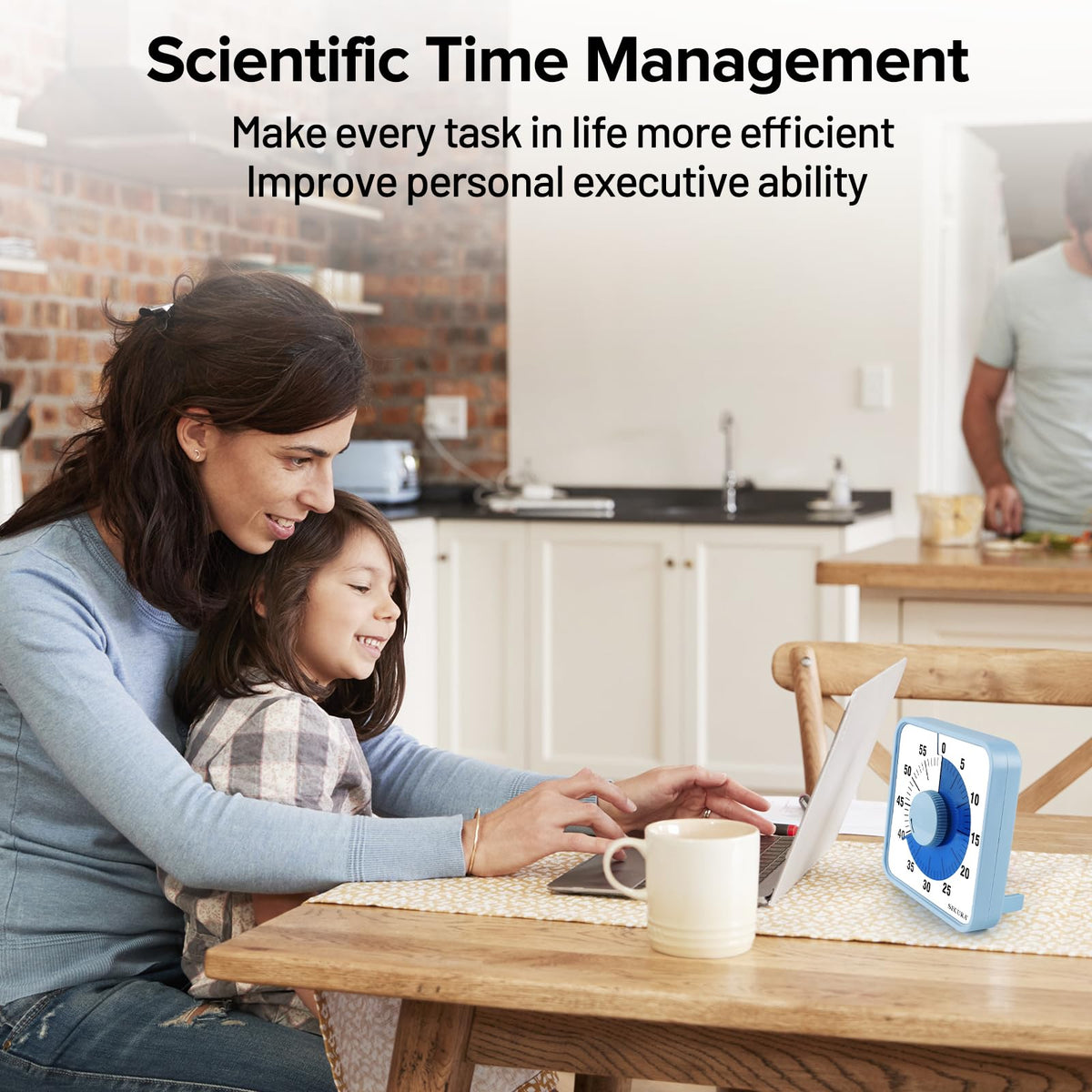 Secura 60-Minute Visual Countdown Timer, 7.5-Inch Oversize Classroom Visual Timer for Kids and Adults, Durable Mechanical Kitchen Timer Clock with Magnetic Backing (Navy Blue)