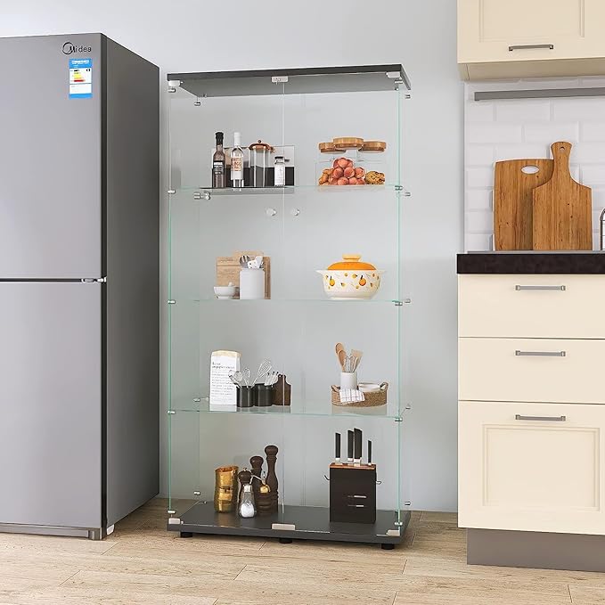 APRILSOUL Glass Display Cabinet 4-Shelf