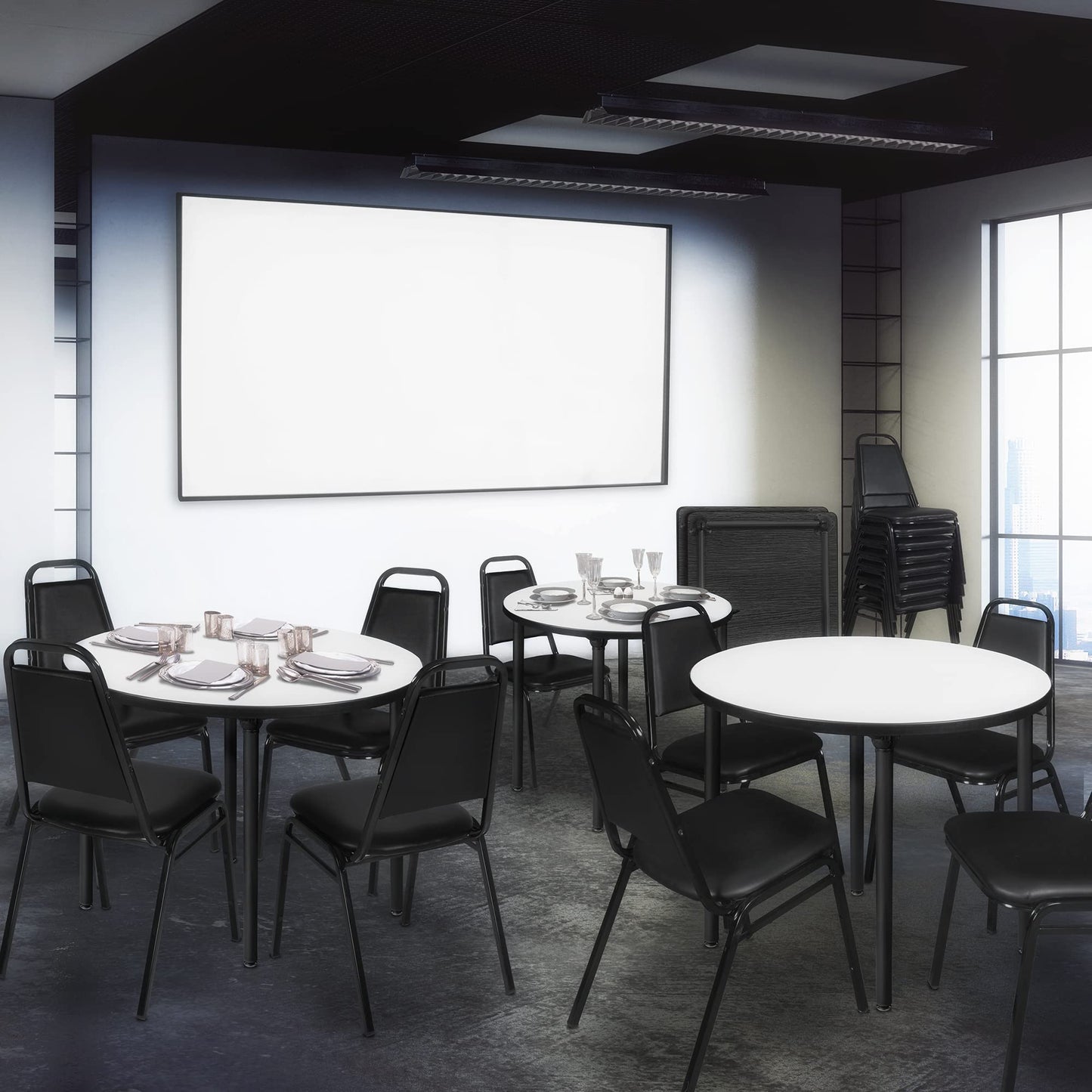 Regency 8029 Stackable Cushioned Restaurant Chair – Durable Commercial Dining Chair with Vinyl Cushion, Reinforced Steel Frame, Easy‑Clean Stackable Banquet & Event Seating – Black – 8‑Pack