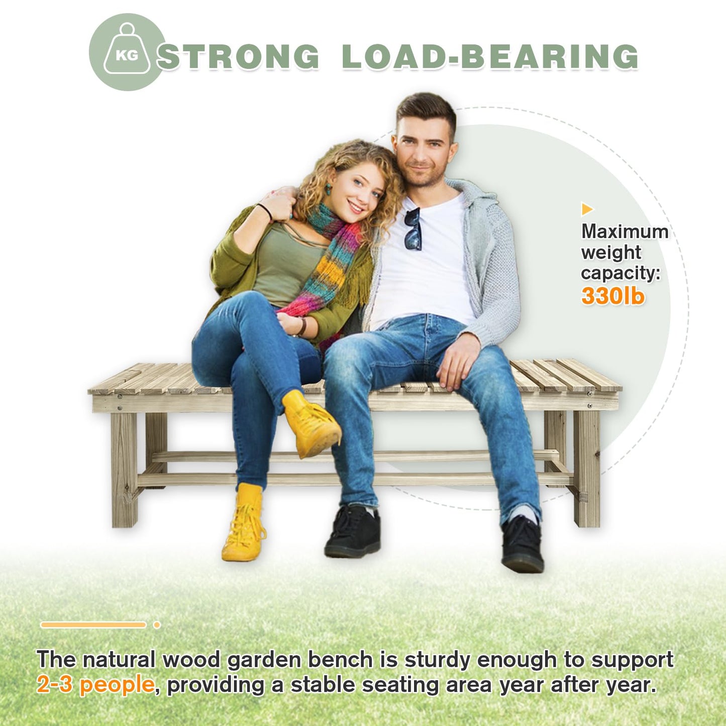 LSPYYDS Outdoor Garden Bench, 3-Person Wood Patio Bench Weatherproof Outdoor Backless Bench, Anti-Corrosion and Anti-Rust Garden Benches for Garden Lawn Porch Park Backyard (Natural,47.25''/120cm)