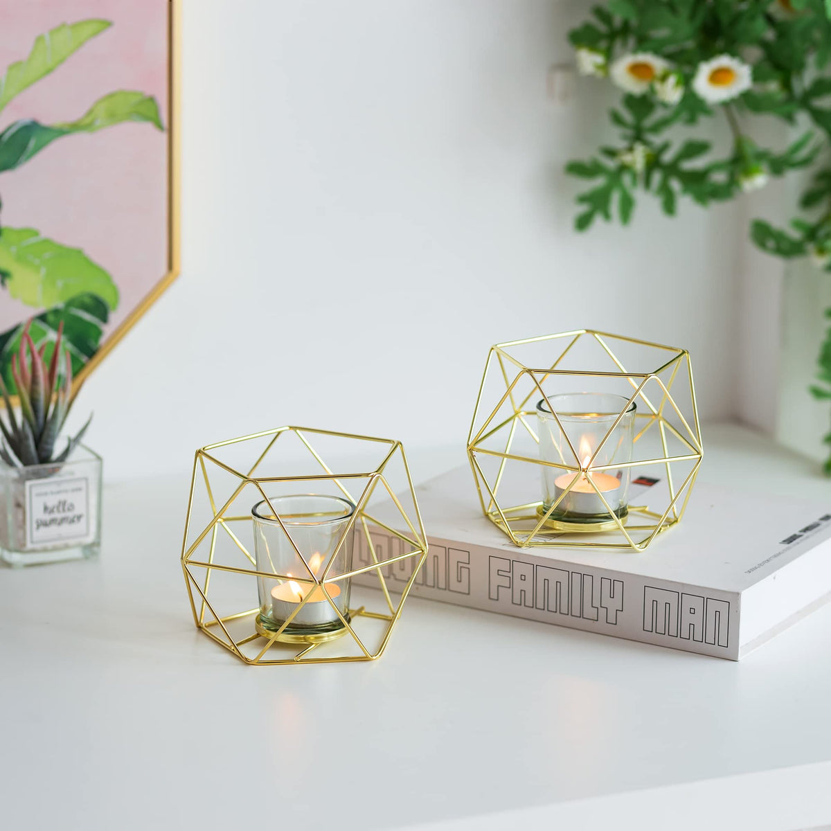 20pcs Geometric Candle Tealight Holders Gold - Holder for Tea Light Decorative Votive Candle Stand Accents for Home Table Shelf Mantel Modern Geo Decoration Christmas Wedding Reception Décor, Gold