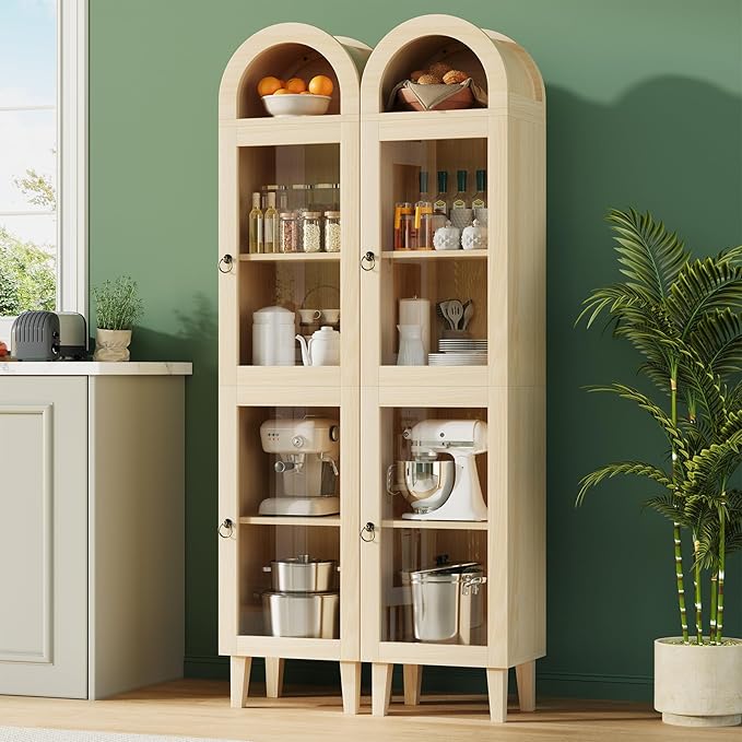 71" Tall Arched Cabinet with Acrylic Door, Modern Curio Arched Bookcase with