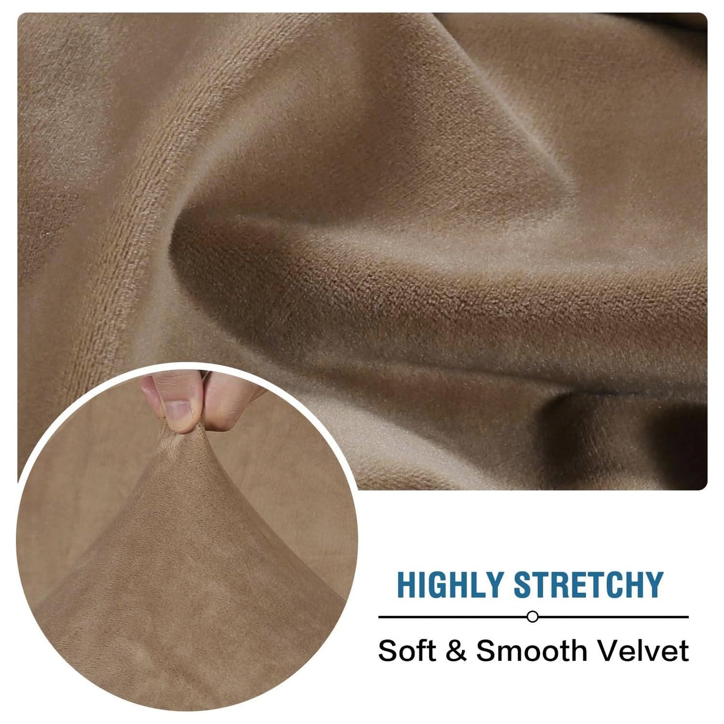 H.VERSAILTEX Velvet Stretch Couch Cushion Cover Plush Cushion Slipcover for Chair Loveseat Sofa Cushion Furniture Protector Seat Cushion Sofa Cover (3 Piece XL Sofa Cushion Covers, Camel)