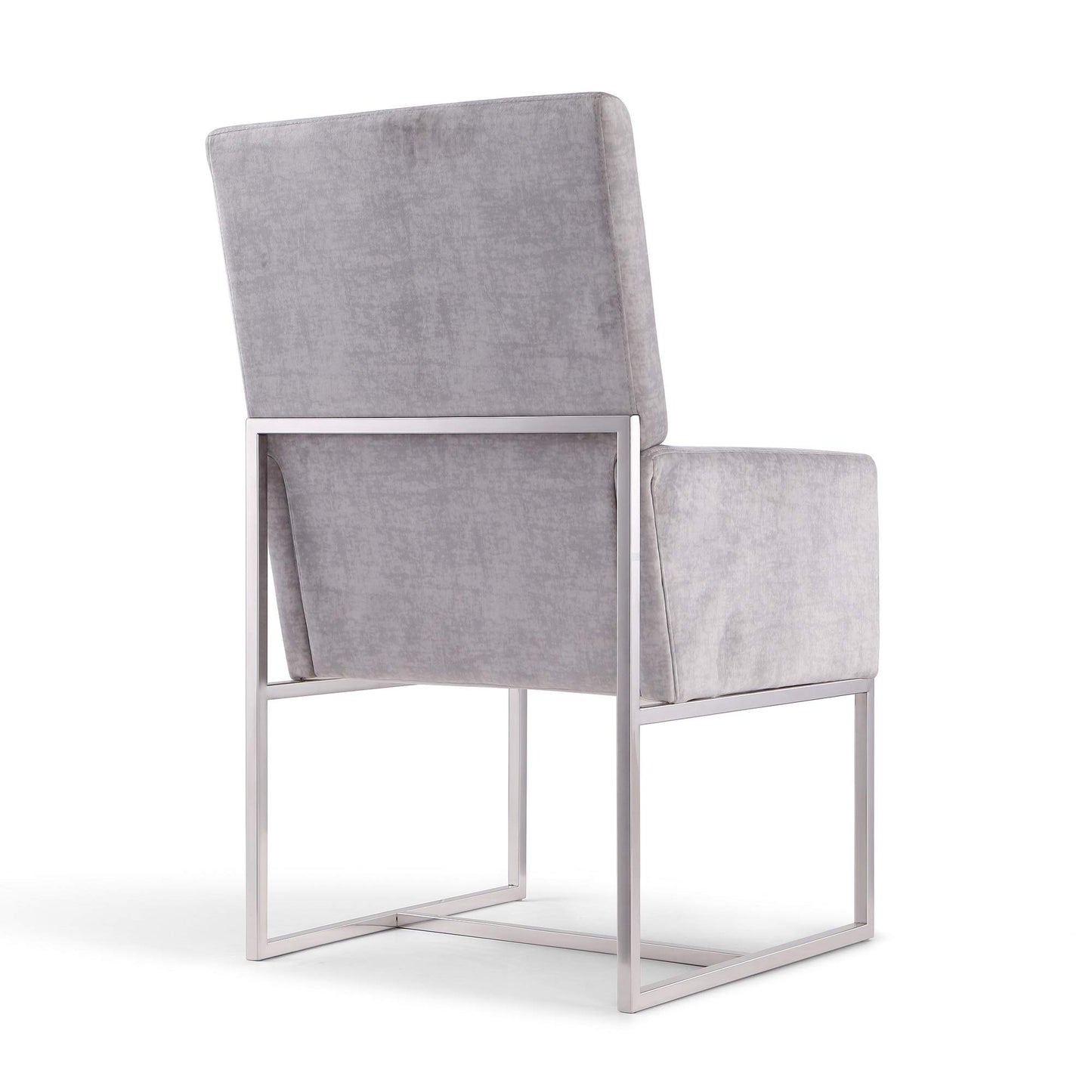 Manhattan Comfort Element Velvet Dining Chair with Polished Chrome Frame, Luxurious Modern Design, High Back and Armrests, Upholstered Accent Armchair, Fully Assembled, Set of 1, Grey