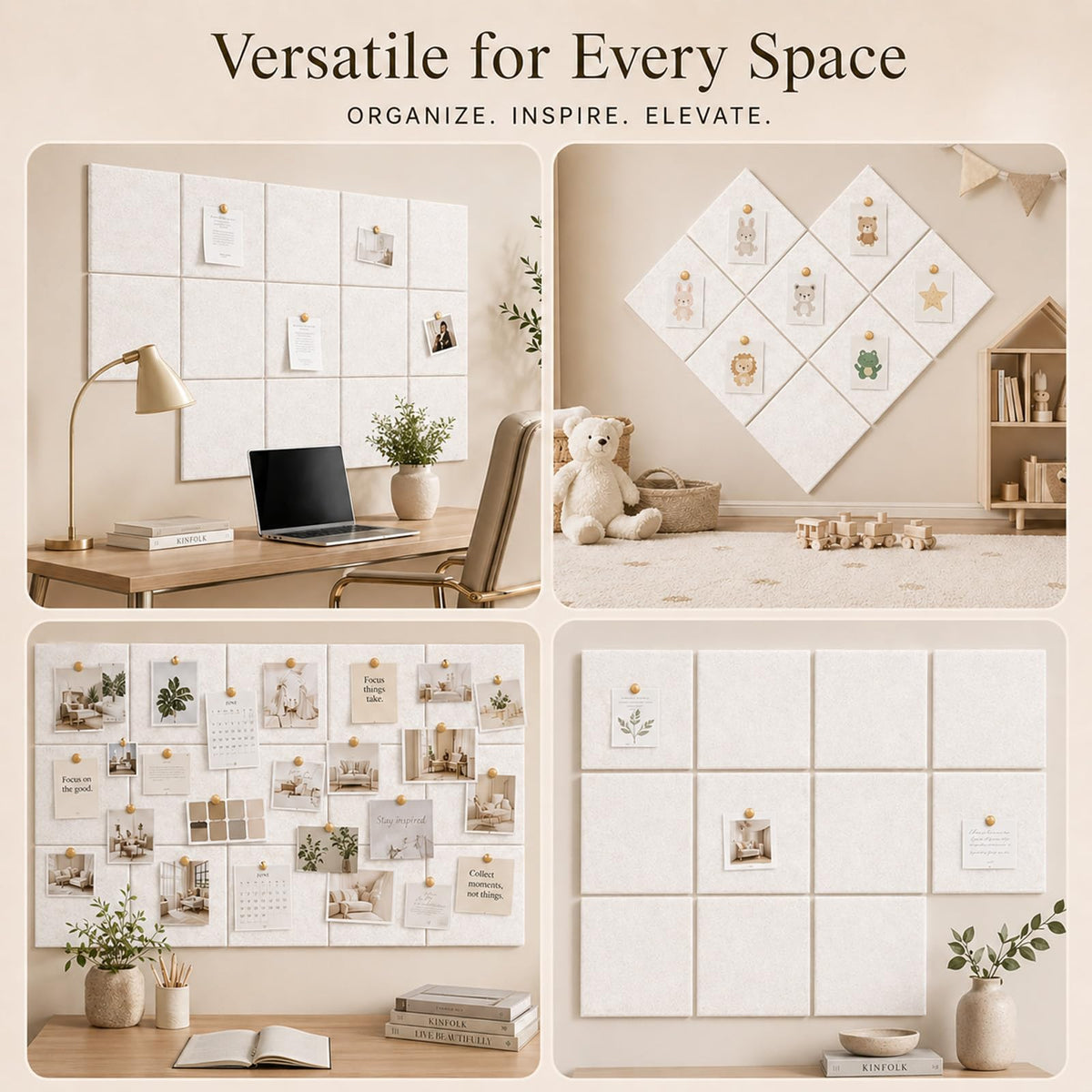Baysola Felt Bulletin Board Panels 36 x 24 Inch Self Adhesive Wall Tiles Cork Board Alternative for Office Classroom Photos Notes 6 Pack
