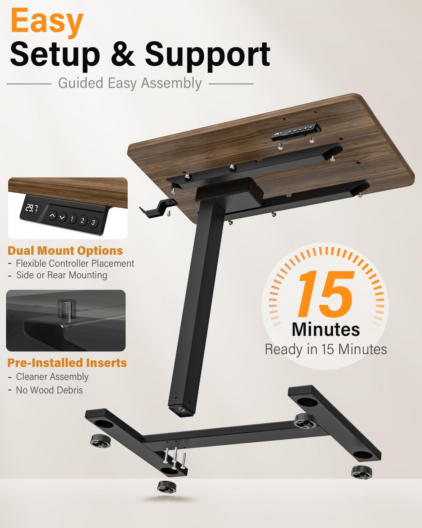 FiCiHi Small Electric Standing Desk - Adjustable Height Bedside Laptop Table with Wheels, Mobile, Portable Rolling Computer Workstation Sit Stand Table for Home Office, Sofa, Couch Use(28x16,Walnut)
