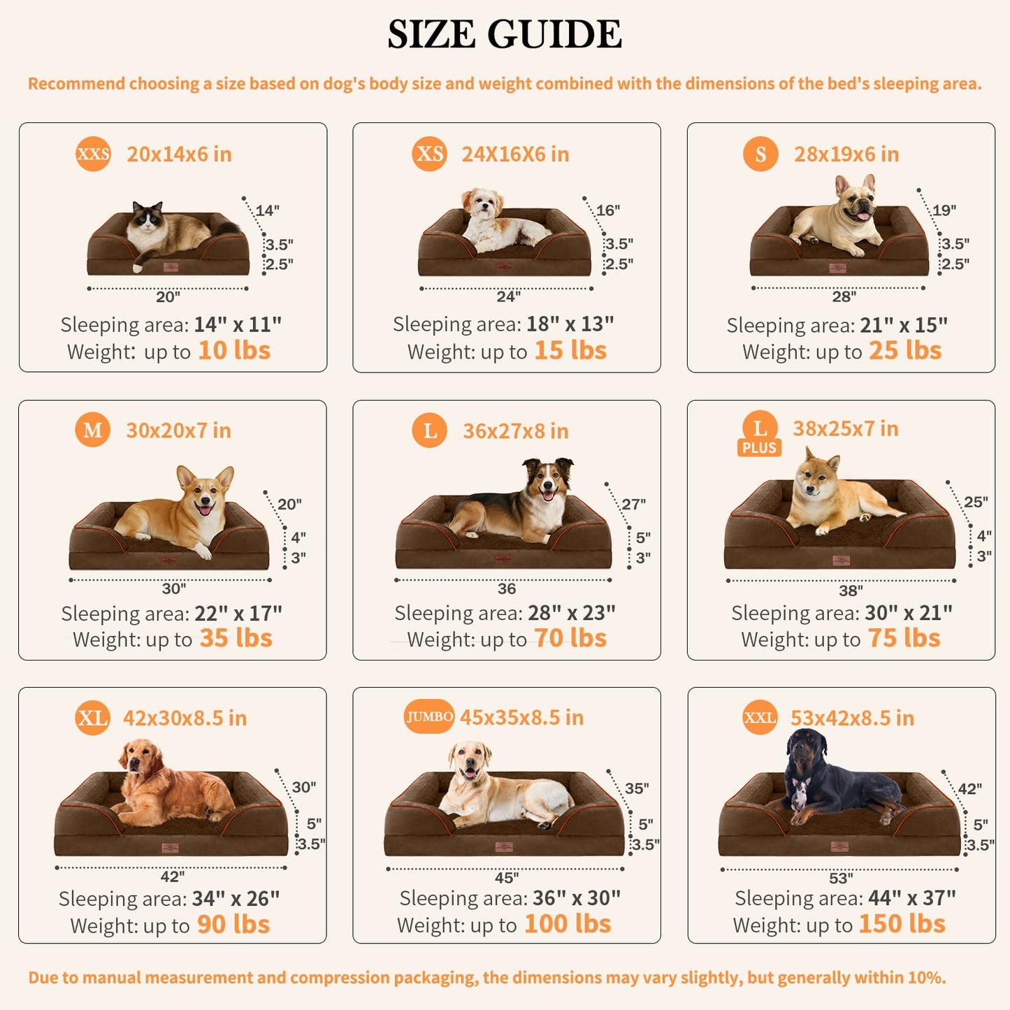 Comfort Expression Orthopedic Dog Bed for Extra Large Dogs 42x30 Inch, Waterproof Egg Crate Foam XL Pet Bed with Removable Bolsters, Dog Couch with Washable Cover & Non-Slip Bottom, Dark Brown