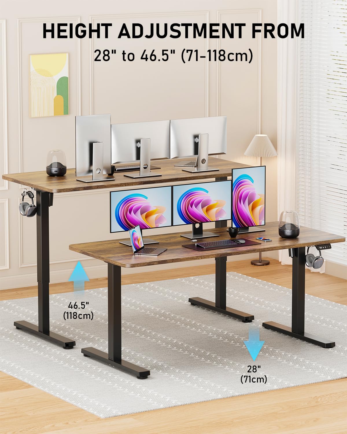 Xyndyx 55" Electric Standing Desk Adjustable Height, Sit Stand up Desk for Home Office & Computer Workstation, 2 Memory Height Settings, Splice Board, 2 Hooks, Black Frame/Rustic Brown Top
