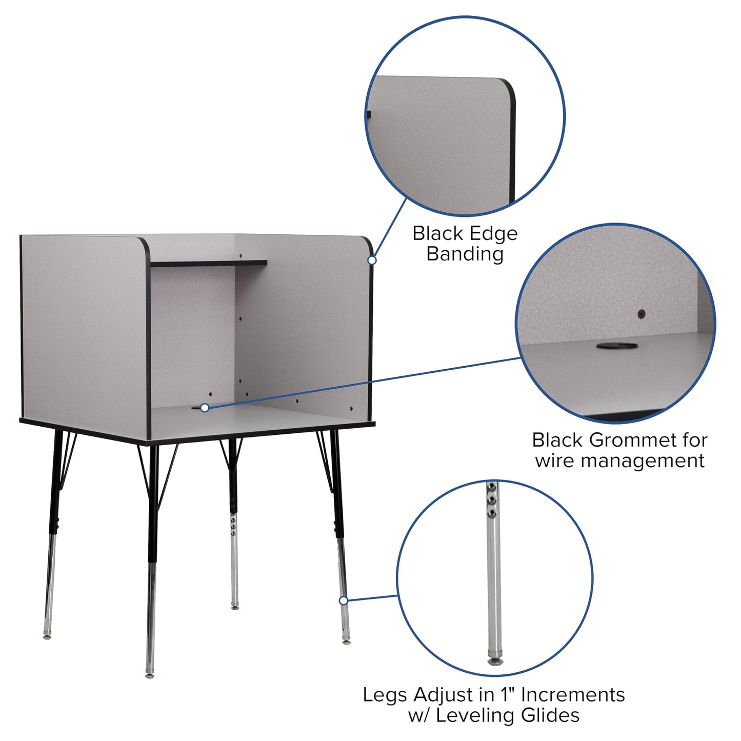 Flash Furniture Justin Height-Adjustable Student Study Carrel for Testing Centers/Classrooms, Modular Study Carrel/Private Student Testing Desk, Gray