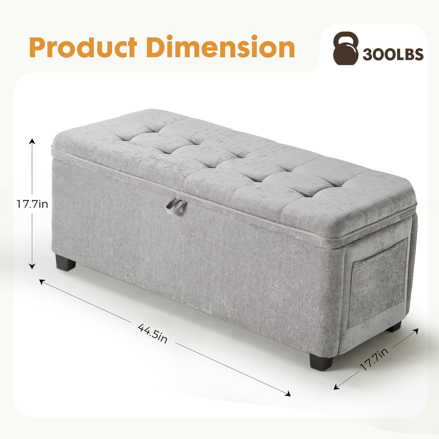 2BYF Storage Ottoman Bench with Lift Top, End of Bed Bench for Bedroom, Living Room & Entryway Storage Seat Shoe Bench with Storage (Gray)