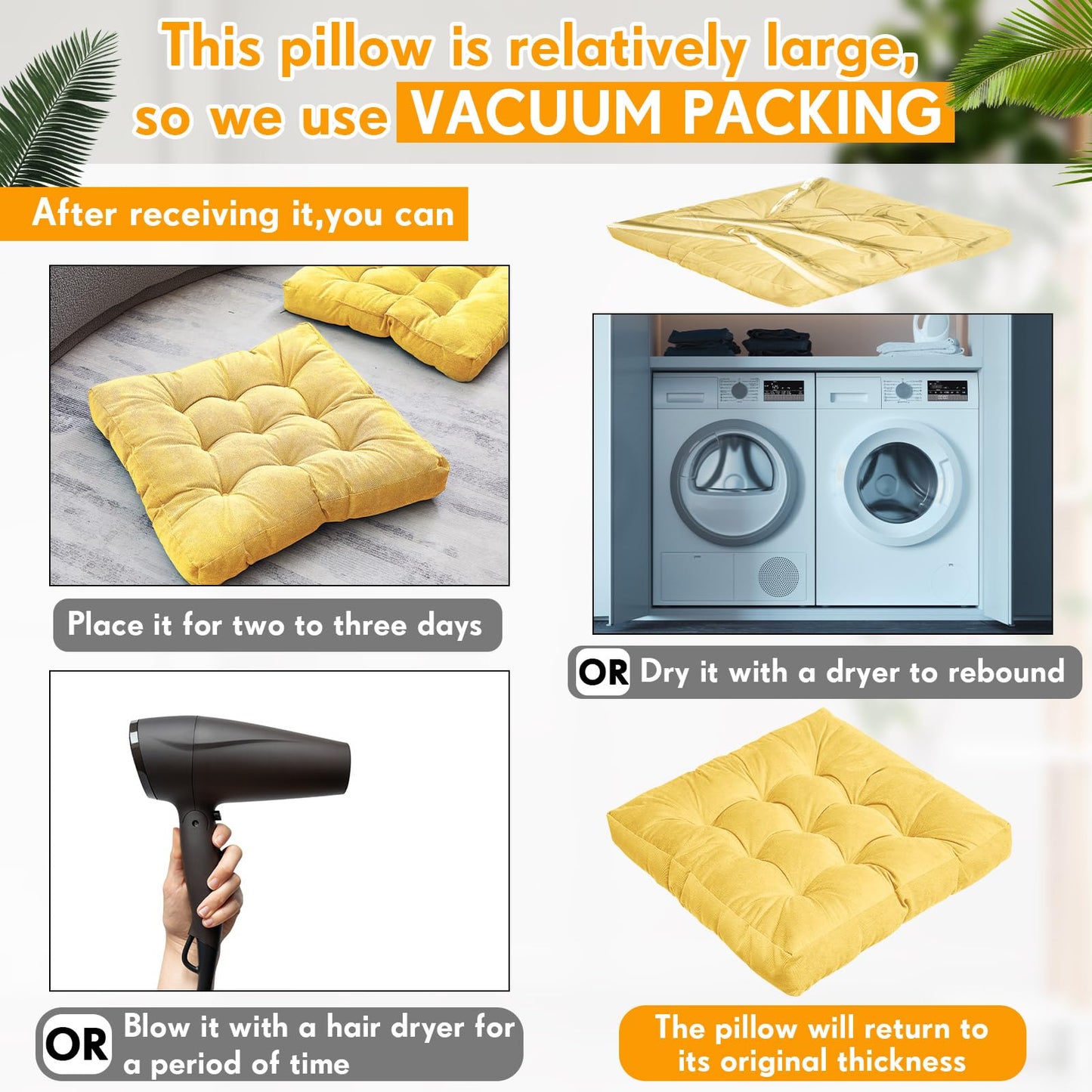 Jerify Floor Pillow Cushions Large Round Square Large Meditation Floor Pillow for Classroom Adult Meditation Picnic Party Seating Learning Daycare School(Square,Yellow,4 Pcs)