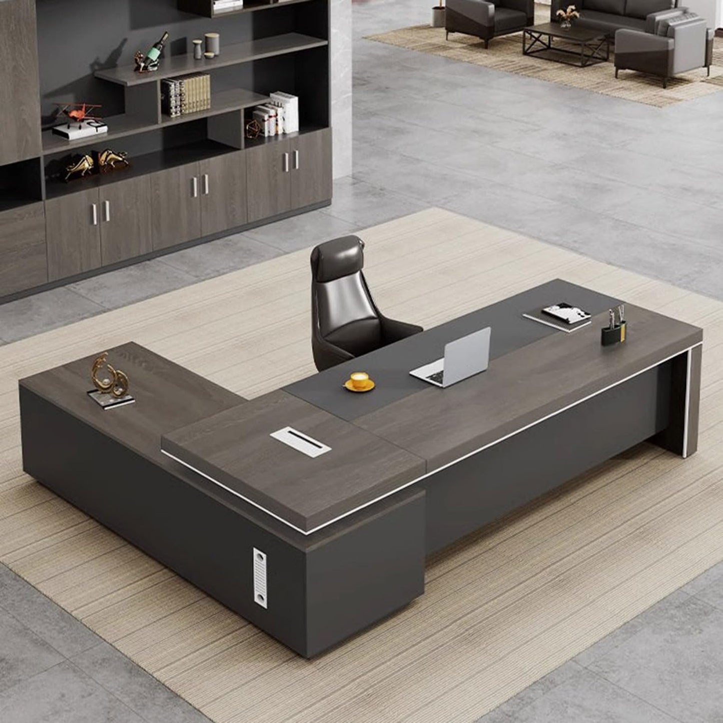 LSIGHTUS Modern Executive Desk for CEO Boss Manager with Storage Cabinet, Large Home Office Desk for CEO Boss Manager with File Drawers Business Furniture Desk Workstation for Home Office