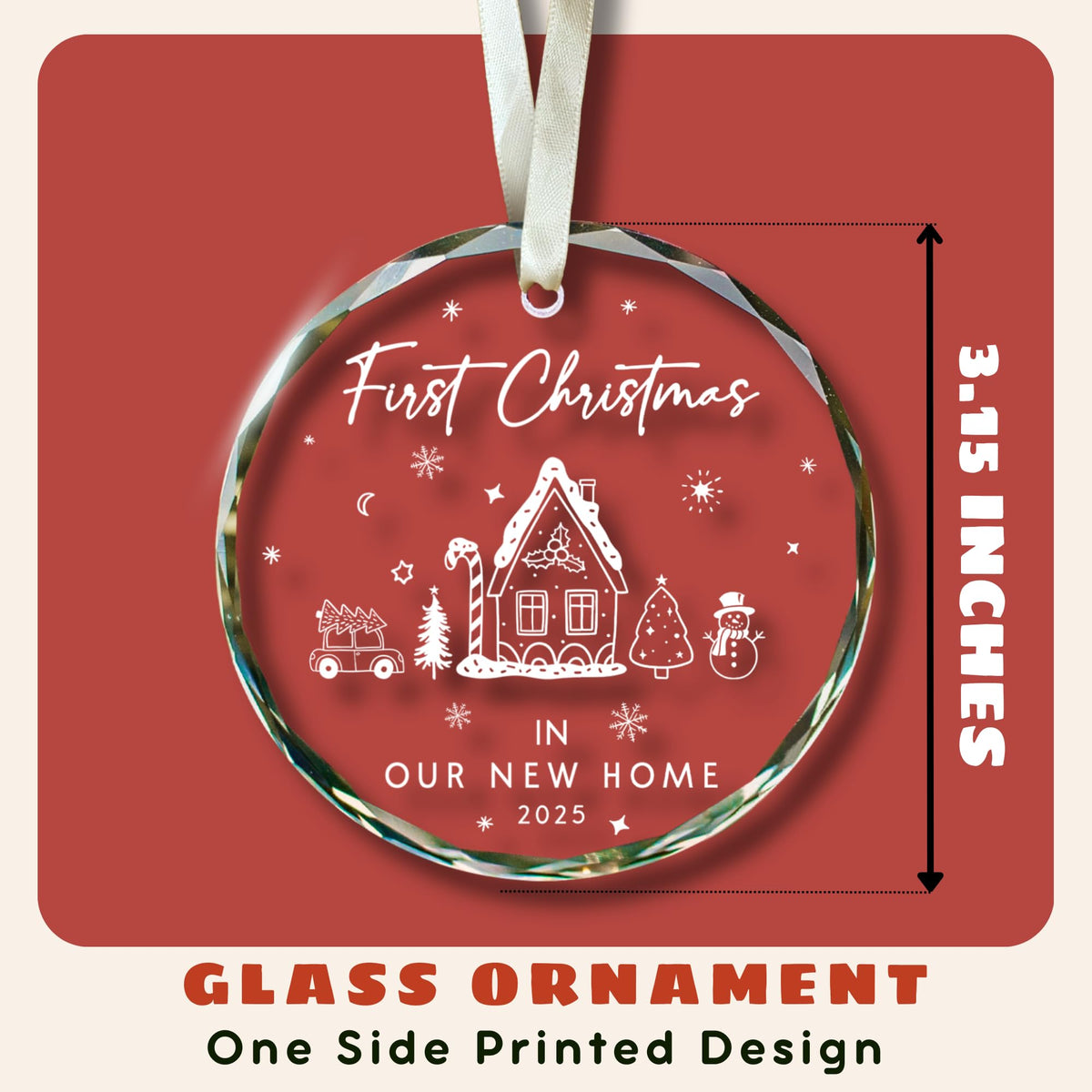 TUMSHANIP New Home Ornament 2025 - First Home Christmas Ornament 2025 - House Warming Gifts New Home - Housewarming Gift Presents for Women, Couple - New House Owners Gift Ideas - Glass Ornament