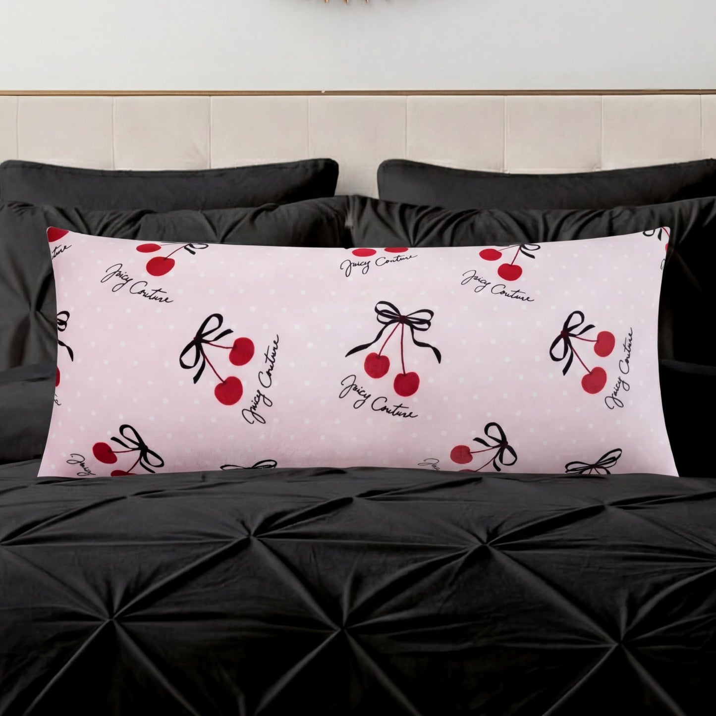Juicy Couture 20" x 48" Plush Body Pillow, Cherry Bows Pink
