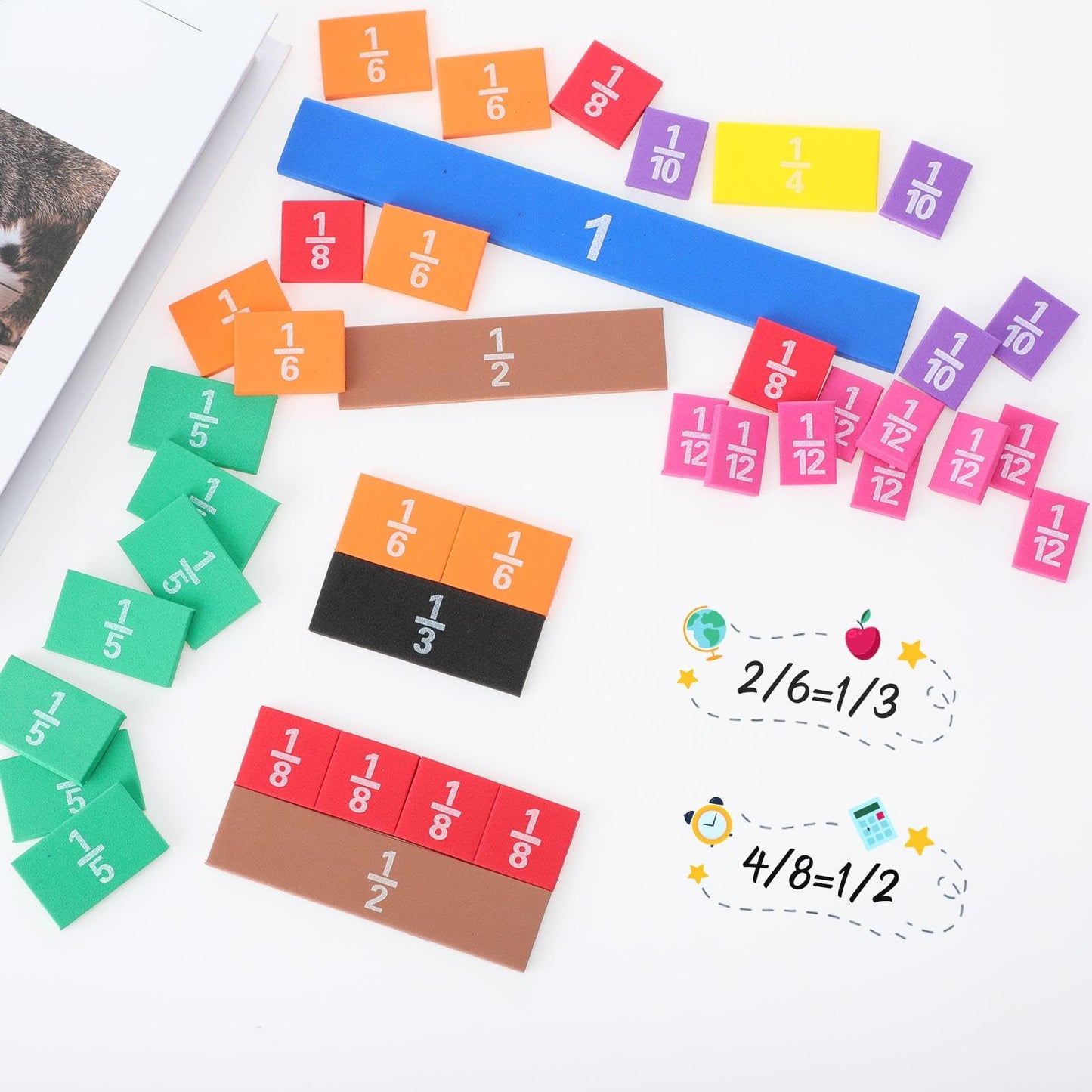 Sayglossy 8 Sets Fraction Tiles Set for Math Classroom Fractions Manipulatives Math Learning Manipulatives for Home School Supplies
