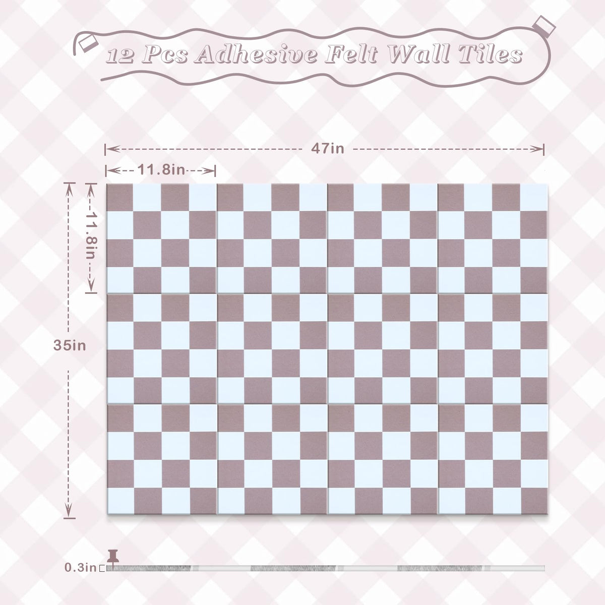 Geyoga 12 Pcs Felt Bulletin Board Tiles for Wall Classroom 12 x 12 Inch Checkered Classroom Wallpaper Backdrop Decor Racing Acoustic Wall Panels Self Adhesive for School Office Home(Brown Plaid)