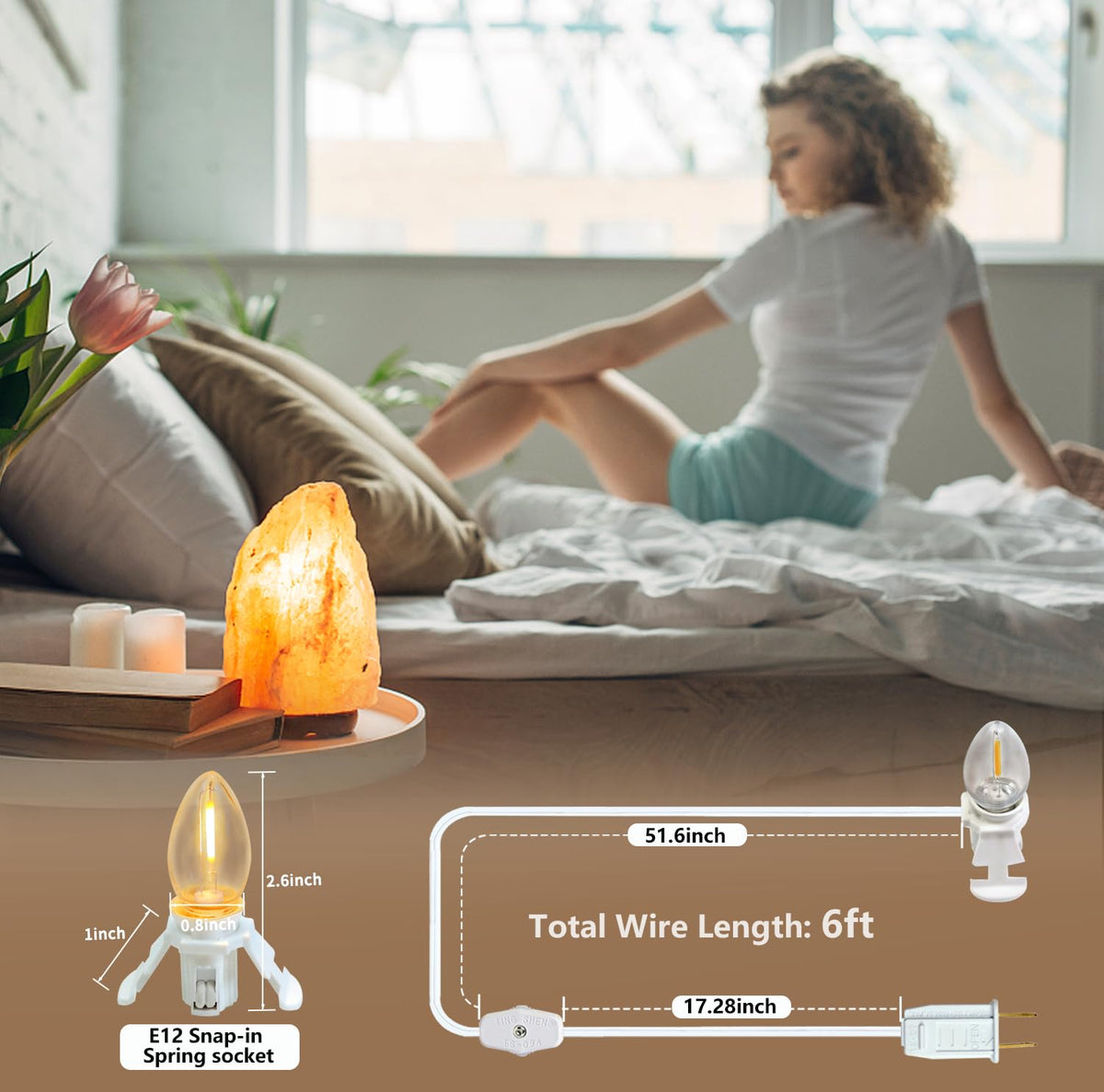 2 Pack Accessory Cord with 2 C7 Led Light Bulb Candelabra-Base E12 Socket White Cord with On/Off Switch Plugs for Holiday Decorations Christmas Village House