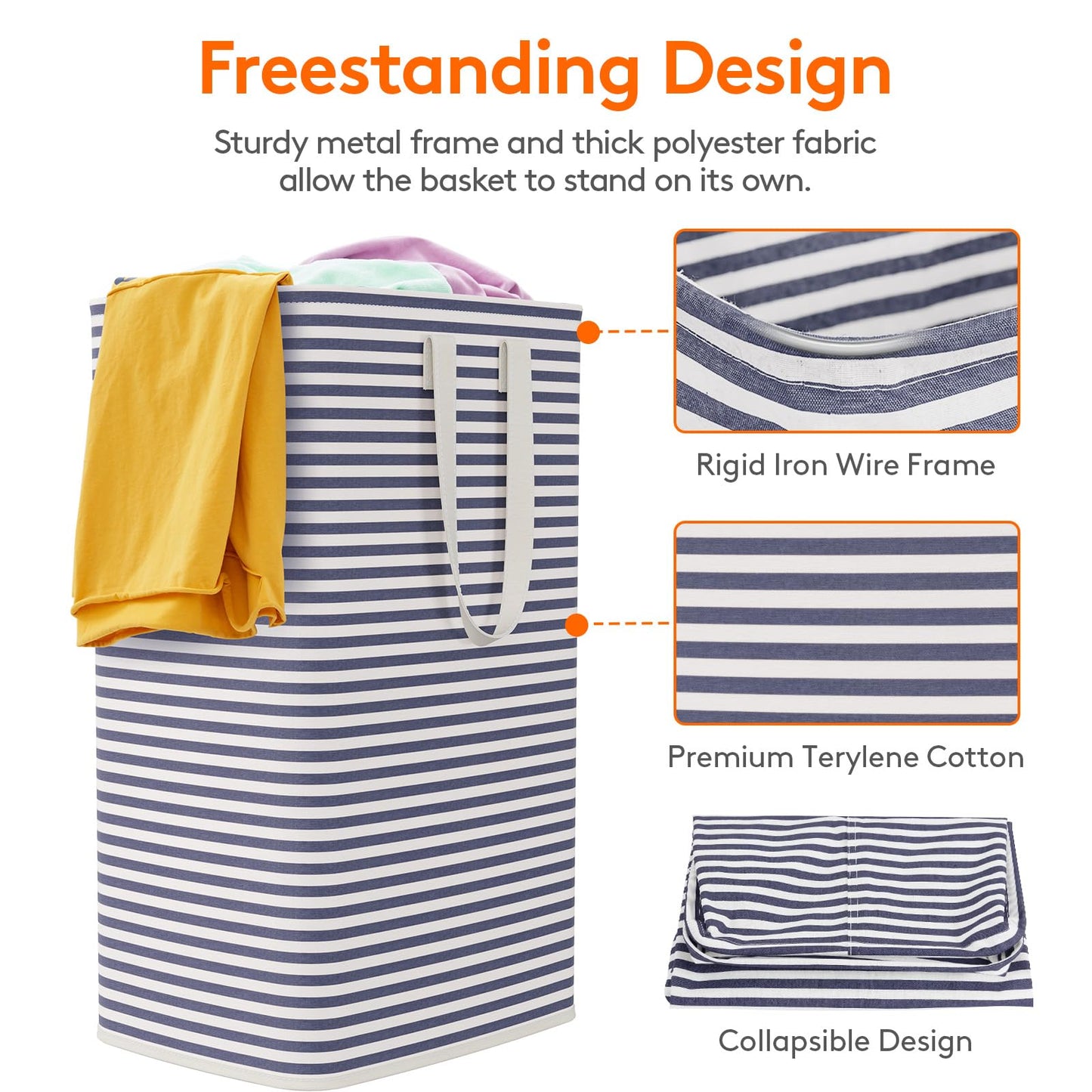 Lifewit 2 Pack Laundry Basket 80L Each, Collapsible Clothes Hamper with Reinforced Handles, Freestanding Waterproof Design for Bedroom and Laundry Room, Navy 160L Total
