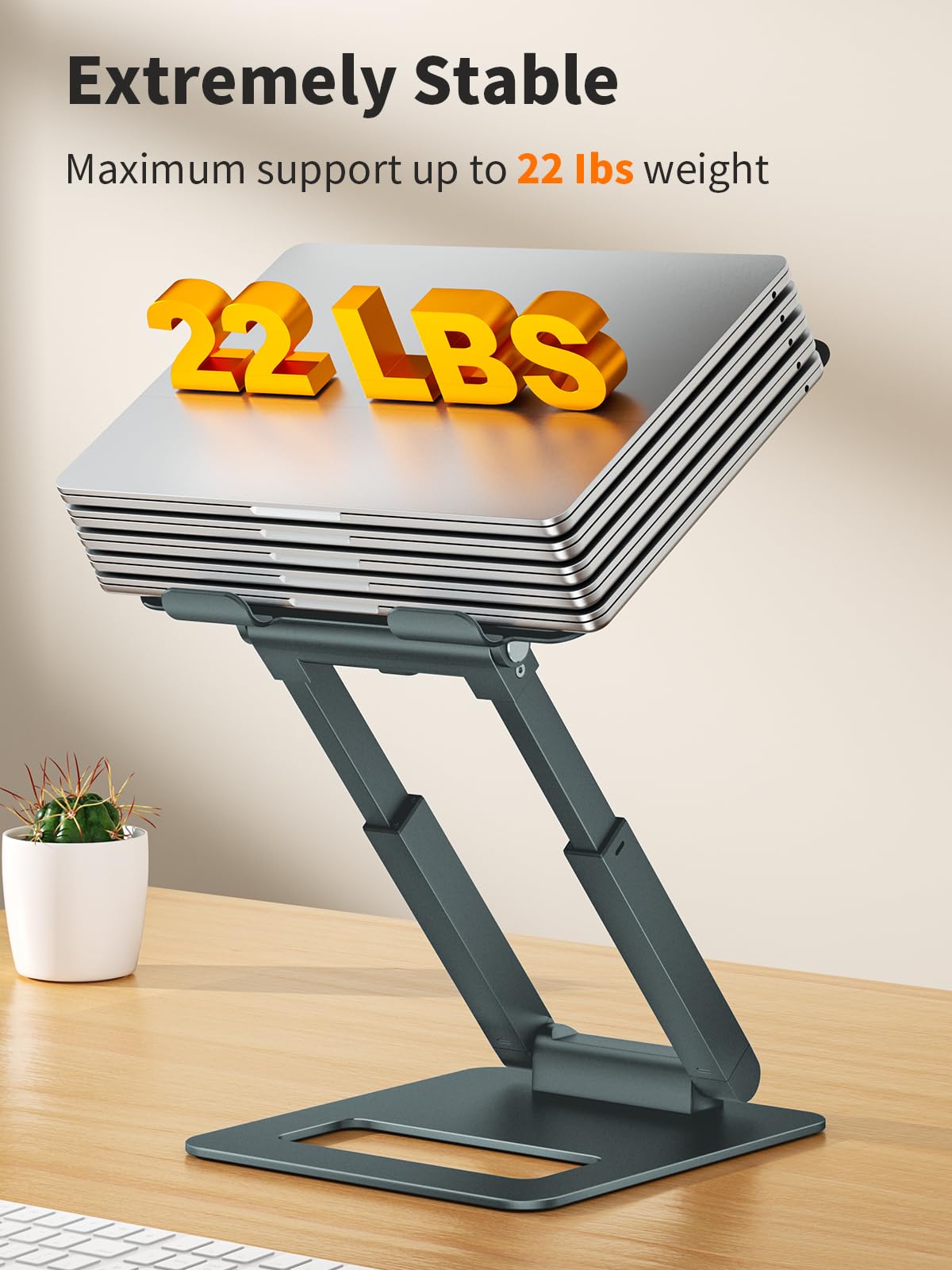 tounee Laptop Stand for Desk Adjustable Height, Telescopic Computer Stand with Pull Out Design Ergonomic Laptop Riser Fits All Laptops 10-17"-Gray