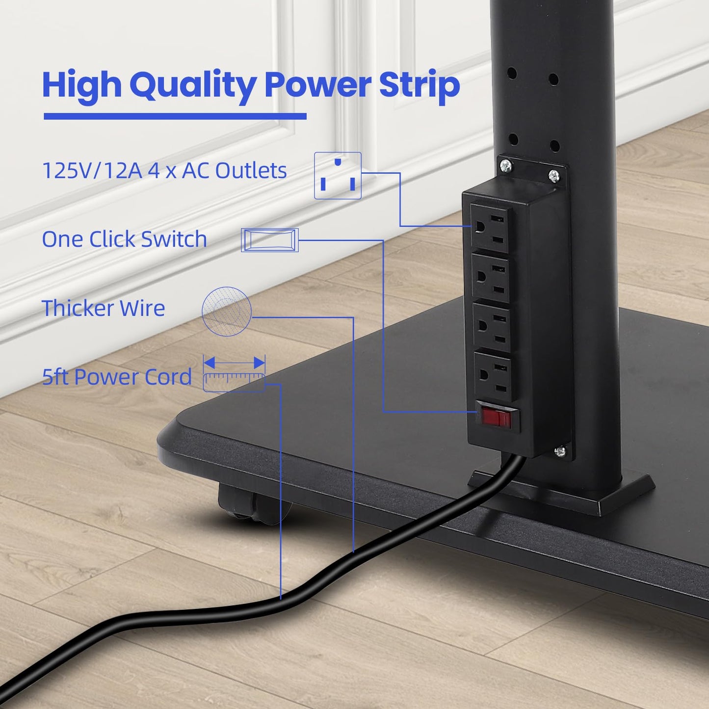 FAHKNS Mobile TV Stand with Power Outlet, Tilt and Swivel Mobile TV Cart for 32-70 inch TVs up to 88 lbs, Height Adjustable Portable Rolling Monitor Stand on Wheels, Max VESA 600x400mm, Black