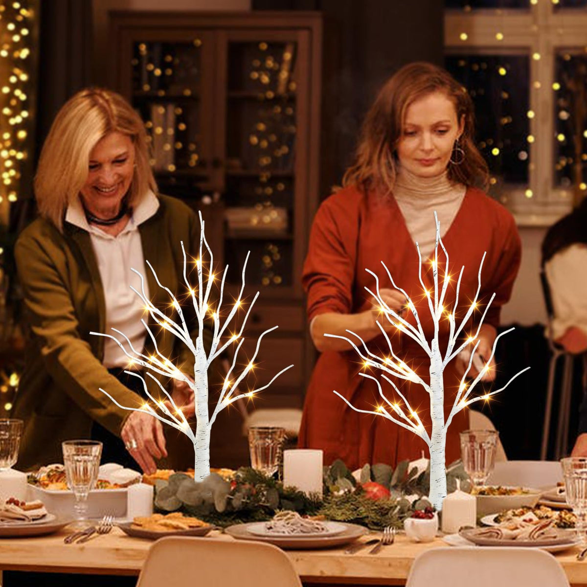 PEIDUO Home Decor, 2FT Birch Tree with LED Lights, Warm White Light up Tree Lamp, Artificial Trees for Home Table Inside, Battery Powered, Timer (2PK)