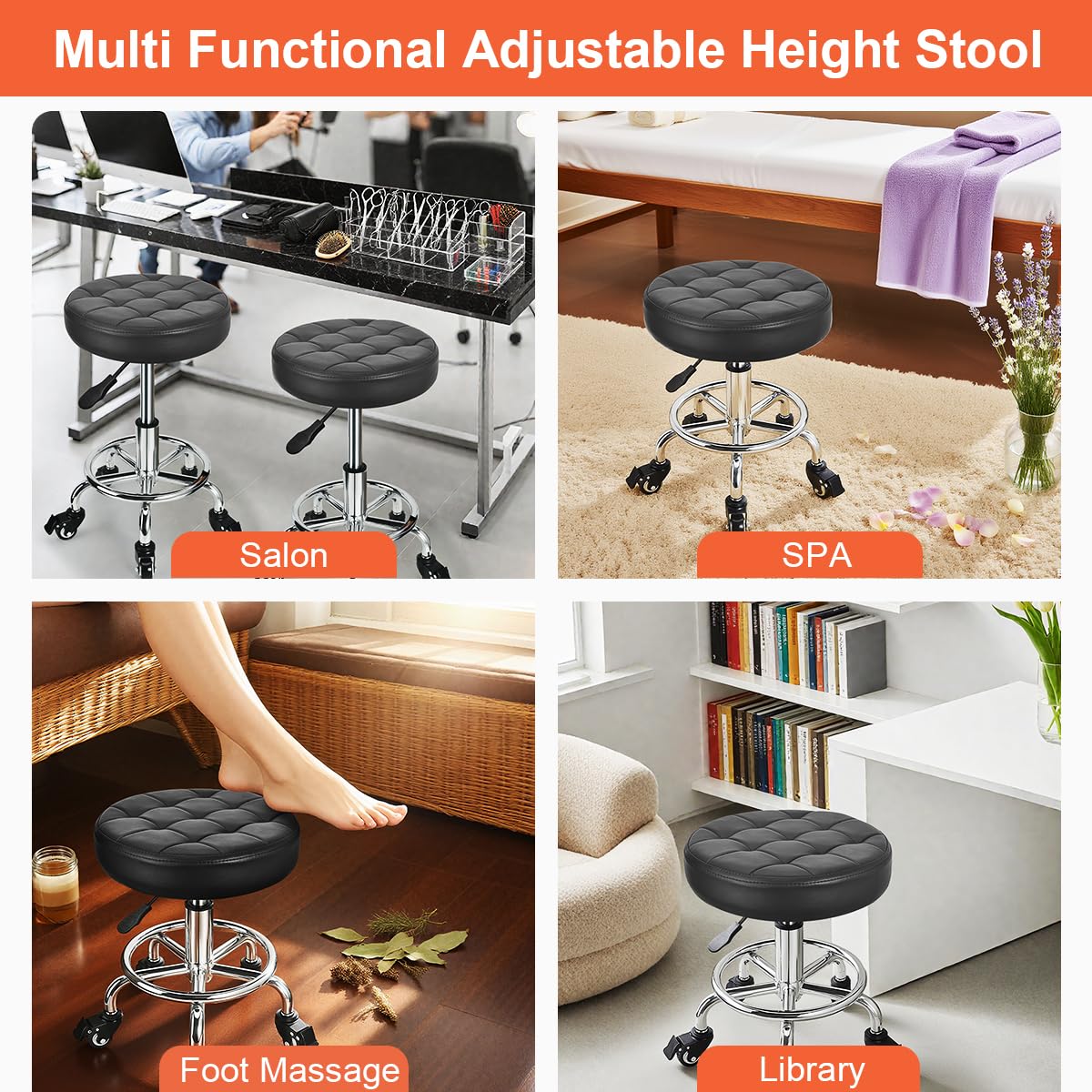 JOSTZHXIN Low Height Roller Stool Height Adjustable, Mechanic Stool Low Rolling Chair, Footstool Modern Roller Seat for Salon SPA Home Office Garage Shop (Style 3)