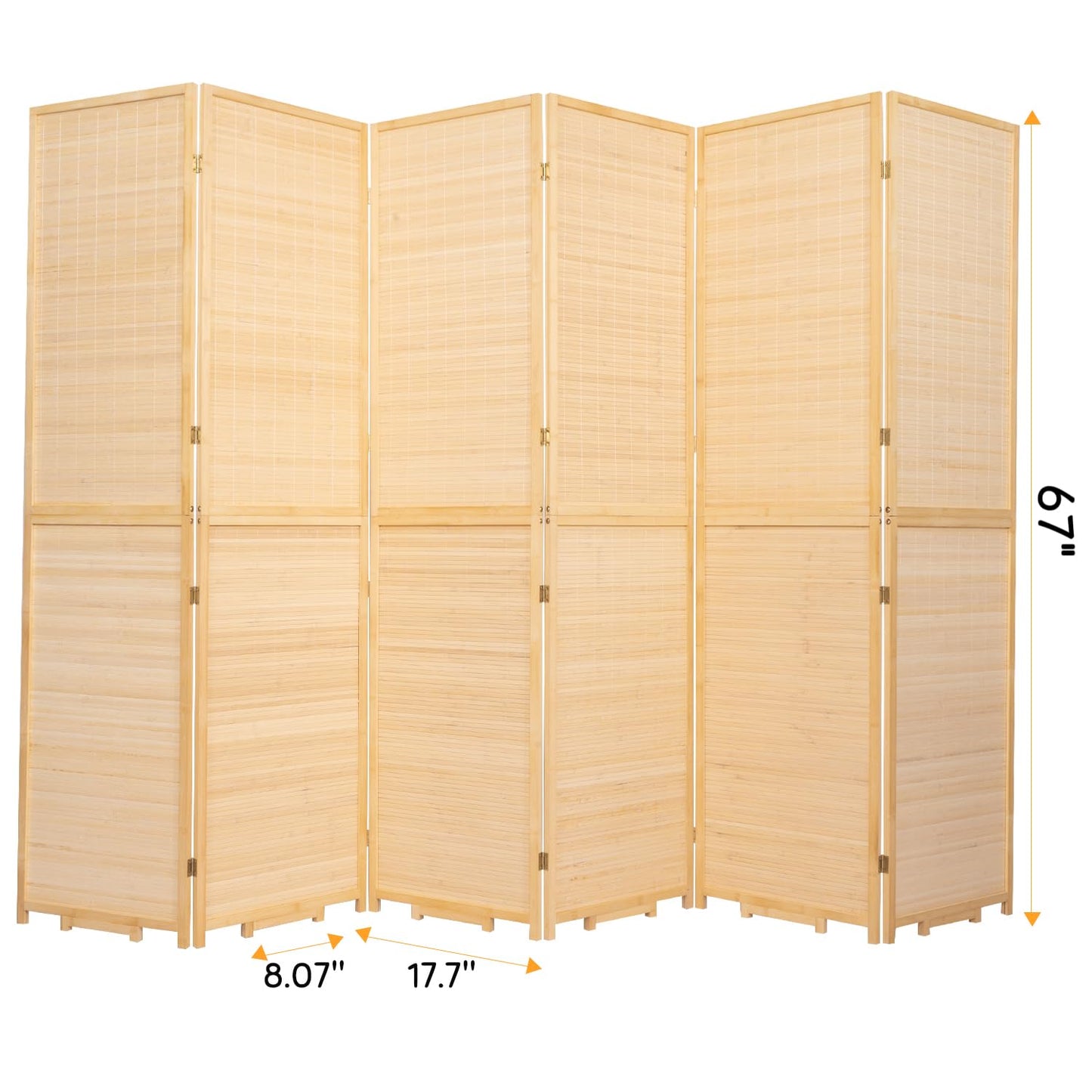 Bamboo Room Divider Folding Privacy Screens, Wall Divider for Room Separation, Portable Room Partitions and Dividers, 5.6FT Bamboo Mesh Woven Room Divider Panel (Beige, 6 Panel)