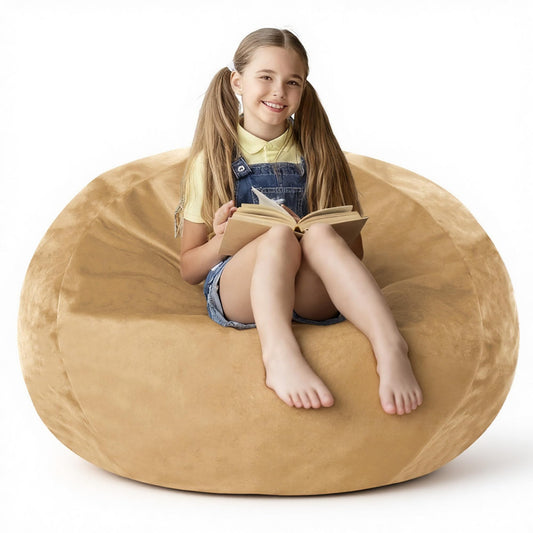 lilanoon 2FT Bean Bag Chair with Ultra Soft Velvet Cover Bean Bag Sofa with Memory Foam Bean Bag Chairs with Large Size Lazy Sofa for Dorm Office Living Room Bedroom Khaki 2'