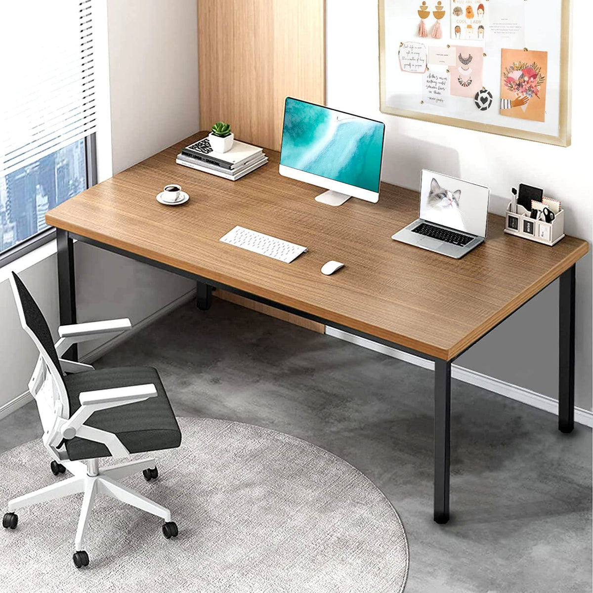 BEST BOARD Modern Simple Style Computer Desk Standing Table 60 × 30 Inches Large Office Desk Computer Table Study Writing Desk Workstation for Home Office Black Metal Frame
