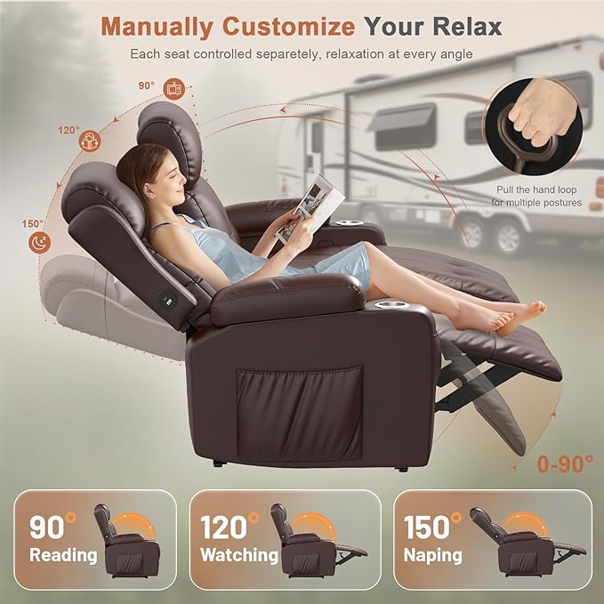 RV Loveseat Recliner Sofa, Wall Hugger Massage Reclining RV Couch