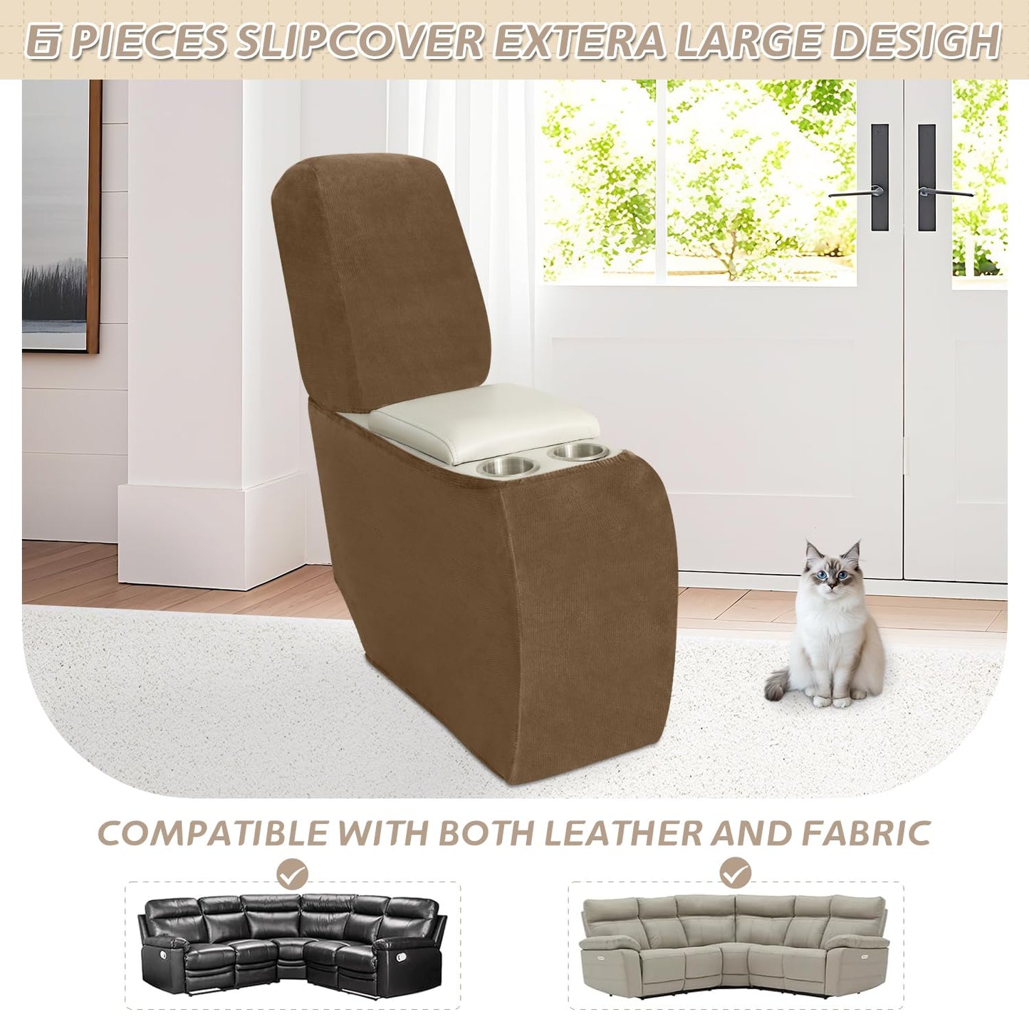 Arfntevss Sectional Recliner Couch Covers Velvet Corner Sectional Sofa Cover for Reclining Couch Stretch L Shape Recliner Slipcover Washable Middle Console Protector (1 Console Cover, Light Brown)